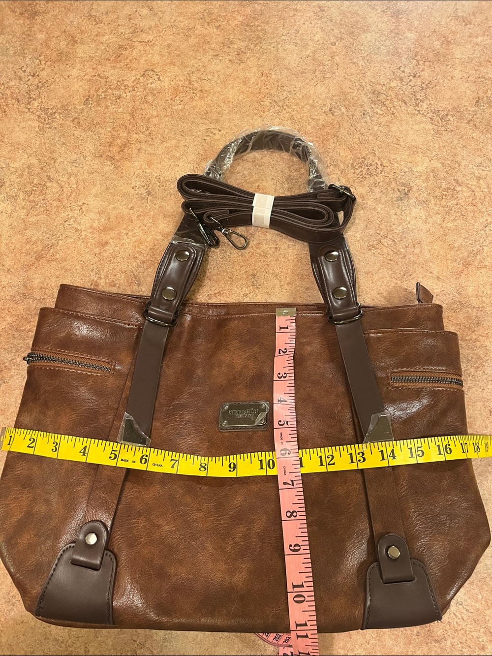 Brown Leather Tote Bag with Double  Handles